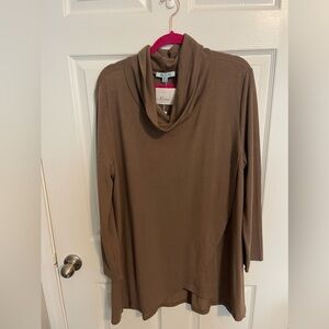 She + Sky Taupe Brown Cowl Neck Top Boho Minimalist Lagenlook